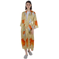 Gold Fish Seamless Pattern Background Maxi Satin Kimono by Wegoenart