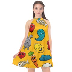 Graffiti Characters Seamless Ornament Halter Neckline Chiffon Dress  by Wegoenart