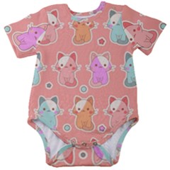 Cute Kawaii Kittens Seamless Pattern Baby Short Sleeve Onesie Bodysuit by Wegoenart