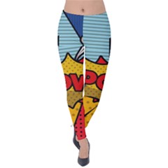 Pow Word Pop Art Style Expression Vector Velvet Leggings by Wegoenart