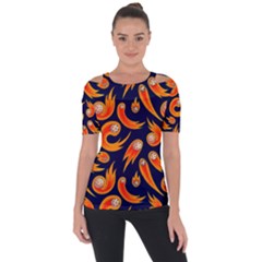 Space Patterns Pattern Shoulder Cut Out Short Sleeve Top