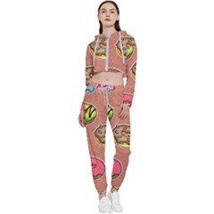 Doughnut Doodle Colorful Seamless Pattern Cropped Zip Up Lounge Set by Wegoenart