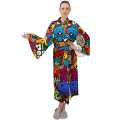 Graffiti Characters Seamless Pattern Maxi Velour Kimono by Wegoenart