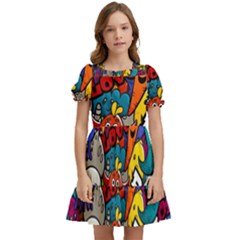 Graffiti Characters Seamless Pattern Kids  Puff Sleeved Dress by Wegoenart