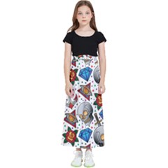 Full Color Flash Tattoo Patterns Kids  Flared Maxi Skirt by Wegoenart