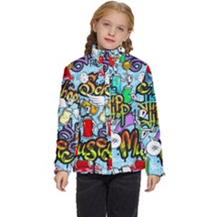 Graffiti Characters Seamless Patterns Kids  Puffer Bubble Jacket Coat by Wegoenart