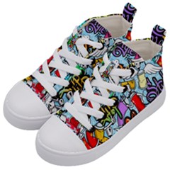 Graffiti Characters Seamless Patterns Kids  Mid-top Canvas Sneakers by Wegoenart