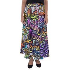 Graffiti Word Seamless Pattern Flared Maxi Skirt by Wegoenart