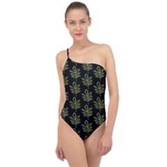 Autumn Leaves Black Classic One Shoulder Swimsuit by ConteMonfrey