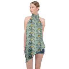 Cactus Green Halter Asymmetric Satin Top by ConteMonfrey