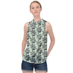 Cactus Lines High Neck Satin Top by ConteMonfrey