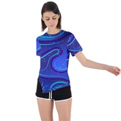 Wavy Abstract Blue Asymmetrical Short Sleeve Sports Tee by Ravend