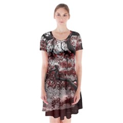 Tree Red Nature Abstract Mood Short Sleeve V-neck Flare Dress by Ravend