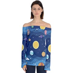 Galaxy Background Off Shoulder Long Sleeve Top by danenraven