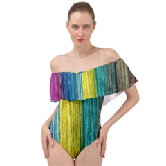 Line Rope Fiber Close Up Multicoloured Background Off Shoulder Velour Bodysuit  by Wegoenart