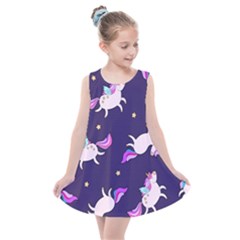 Fantasy Fat Unicorn Horse-pattern Fabric Design Kids  Summer Dress by Wegoenart