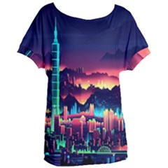 Cityscape Building Painting 3d City Illustration Women s Oversized Tee by danenraven