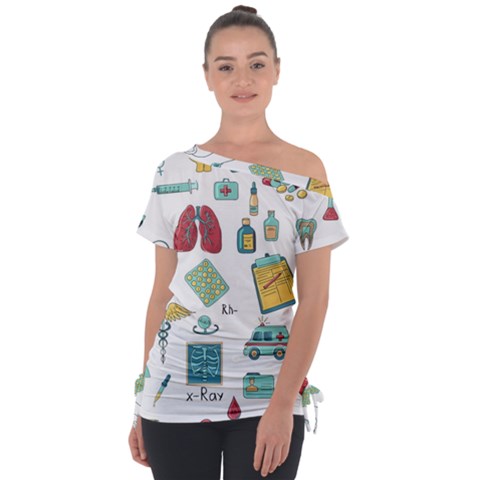 Abstract Abstraction Biology Chemistry Detail Genetics Off Shoulder Tie-up Tee by danenraven