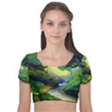 Landscape Illustration Nature Painting Velvet Short Sleeve Crop Top  View1