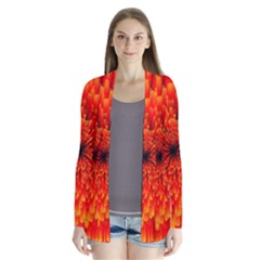 Red Orange Illustration Background Abstract Drape Collar Cardigan by Wegoenart