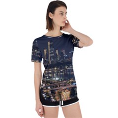 Seoul Building City Night View Perpetual Short Sleeve T-shirt by Wegoenart