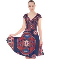 Armenian Old Carpet  Cap Sleeve Front Wrap Midi Dress by Gohar