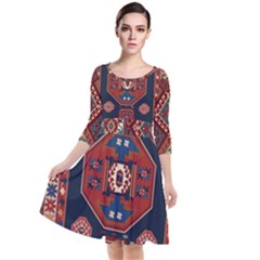 Armenian Old Carpet  Quarter Sleeve Waist Band Dress by Gohar