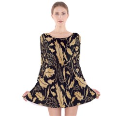 Natura Premium Golden Leaves Long Sleeve Velvet Skater Dress by ConteMonfrey