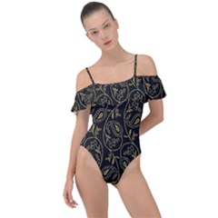 Classy Golden Leaves   Frill Detail One Piece Swimsuit by ConteMonfrey