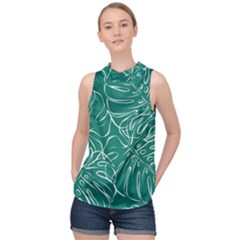 Tropical Monstera  High Neck Satin Top by ConteMonfrey