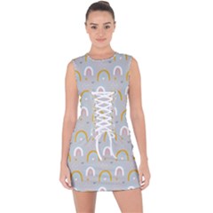 Rainbow Pattern Lace Up Front Bodycon Dress by ConteMonfrey