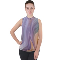 Gradient Purple Orange Mock Neck Chiffon Sleeveless Top by ConteMonfrey