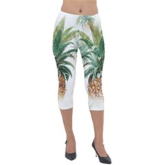 Pineapple Pattern Background Seamless Vintage Lightweight Velour Capri Leggings  by Wegoenart
