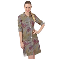 Pattern Armenian Birds Long Sleeve Mini Shirt Dress by Gohar