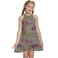 Pattern Armenian Birds Kids  Halter Collar Waist Tie Chiffon Dress by Gohar