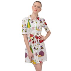 Cute Cartoon Insects Seamless Background Belted Shirt Dress by Jancukart