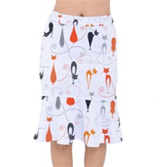 Cartoon Cat Seamless Pattern Graphic Short Mermaid Skirt by Jancukart