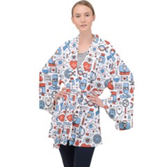 Medical Icons Square Seamless Pattern Long Sleeve Velvet Kimono  by Jancukart