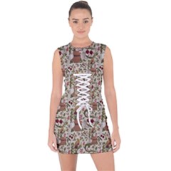 Architecture Ornaments Lace Up Front Bodycon Dress by Gohar