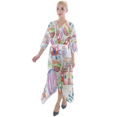 Easter Village  Quarter Sleeve Wrap Front Maxi Dress by ConteMonfrey