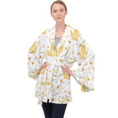 Easter Garden   Long Sleeve Velvet Kimono  by ConteMonfrey