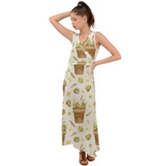 Plant Pot Easter V-neck Chiffon Maxi Dress by ConteMonfrey