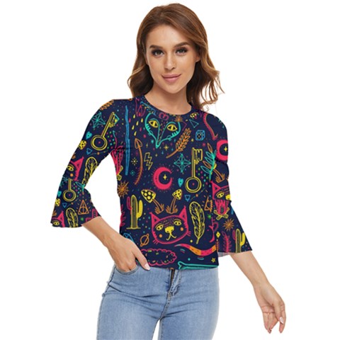 Sketch Graphic Illustration Bell Sleeve Top by Vaneshart