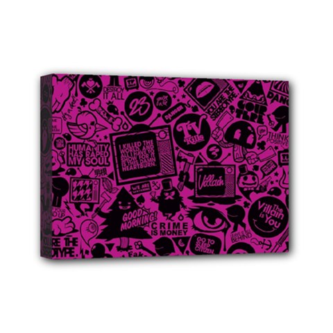 Pink And Black Logo Illustration Mini Canvas 7  X 5  (stretched) by danenraven