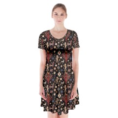 Carpet Symbols Short Sleeve V-neck Flare Dress by Gohar