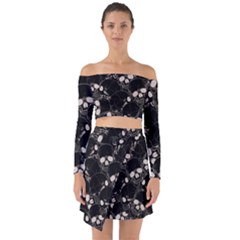 Skull Pattern Off Shoulder Top With Skirt Set by Valentinaart