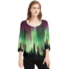 Aurora Borealis Northern Lights Forest Trees Woods Chiffon Quarter Sleeve Blouse by danenraven