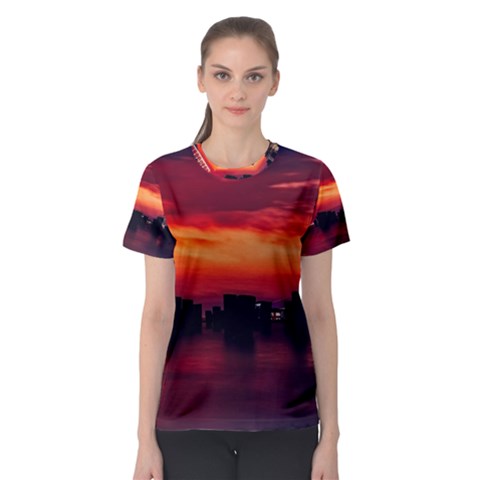 New York City Urban Skyline Harbor Bay Reflections Women s Sport Mesh Tee by danenraven