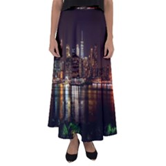 New York City Panorama Urban Hudson River Water Flared Maxi Skirt by danenraven