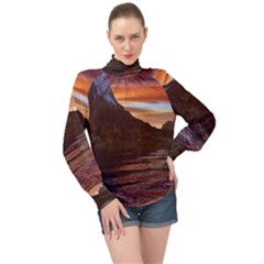 Sunset Island Tropical Sea Ocean Water Travel High Neck Long Sleeve Chiffon Top by danenraven